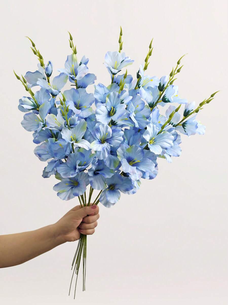 2/6件 55cm 人造水仙花與木蘭花絲綢花,居家客廳婚禮桌面裝飾,浪漫主題 - 藍色 - 查看 1