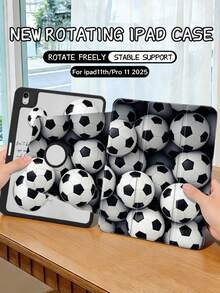 1 Piece: Black And White 3D Soccer Ball Print Acrylic Rotating Stand Case, Suitable For IPad 11 A16/10/9/8, Air 11 2026 (M4), Pro 11 2025, Full-Coverage Shockproof Corner Protection, Supports Automatic Wake/Sleep, Unisex, Suitable For Office/Study/Gift, Multi-Angle Support, Non-Magnetic Protective Case. - Black - View 7