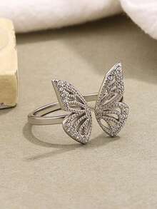 Cute 925 Sterling Silver Hollow Butterfly Women's Ring, Open Adjustable - Butterfly Pattern - View 8