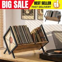 Vinyl Record Storage Rack, 80-100 LP Capacity Record Holder With Adjustable Divider, Rustic Brown Particleboard & Iron Vinyl Display Shelf, Non-Slip Clip, Open Design, Multi-Purpose Organizer For Albums, Magazines, Books 30x40x30cm - View 2