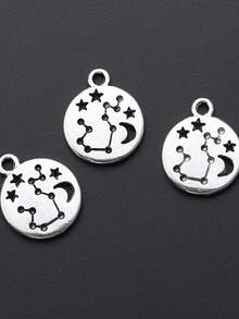 12pcs Random Assorted 12 Zodiac Signs Alloy Pendants DIY Handmade Jewelry Accessories, Astrological Star Moon Round Charms, Vintage Silver-Tone Pendants For Bracelets, Necklaces, Keychains - Multicolor - View 3