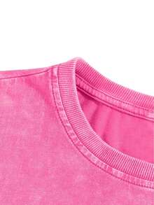 Camiseta holgada de doble cara con estampados gráficos, estilo hip-hop urbano, de algodón puro y manga corta, adecuada para quienes marcan  y entusiastas de la moda urbana. - Rosa Fucsia - Ver 3