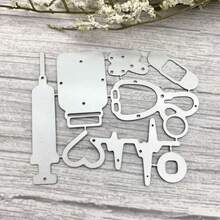 醫療用品金屬模切，醫生聽診器注射器心跳切割模具模板 DIY 剪貼簿裝飾 壓花紙剪貼簿卡片製作 - 銀色 - 查看 7