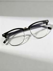 1 Pair Of Men's Semi-Rimless Lightweight Glasses, Suitable For Computer, Reading, Gaming, TV, Mobile Phone, Etc. - Silver - View 3
