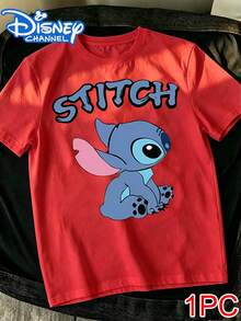 Lilo & Stitch Couple T-Shirts: Graffiti-Style STITCH Lettering Cartoon Print Couple Outfits,Family Matching Outfit,Disney Couple Outfits - Red - View 2