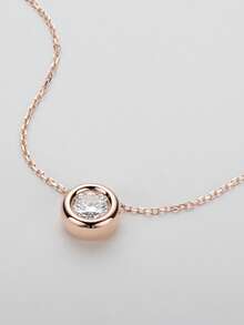 XUJIA 1pc Rose Gold 1ct Moissanite Bubble Necklace For Women, 925 Sterling Silver Moissanite Necklace, 6.5mm Round Bezel Inlaid Pendant, Adjustable 18"+2" Chain - PMO-078R - View 3