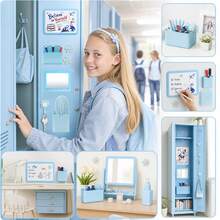 Girls Blue Locker Accessory Kit, 17pcs School Locker Decor With Magnetic Whiteboard, Mirror, Storage Boxes, Hooks, Floral Magnets, Rug And Labels, Cute Locker Decoration For Middle School - Mint Blue - View 4