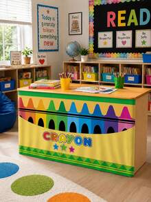 1 pieza Falda de mesa elástica de spandex para regreso a clases, mantel ajustado con estampado colorido de crayones, adecuado para escritorio de maestro, decoración de fiesta de bienvenida en el aula, mantel reutilizable con tema de aprendizaje para eventos de exhibición - Multicolor - Ver 6