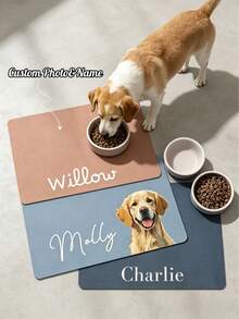 1pc Customized Pet Feeding Mat, Personalized Pet Photo + Name Mat, Personalized Dog Feeding Mat, Customized Cat Floor Mat, Unique Gift For Pet Lovers, Ideal Birthday Choice - Multicolor - View 1