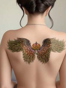Waterproof Angel Wings Temporary Tattoo Sticker For Women, Crown Wing Fake Tattoo, Long Lasting Body Art For Back Shoulder Festival Party - Multicolor - View 4