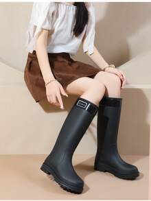 女款高筒防滑防水雨靴，橡膠材質，舒適耐用，適合戶外釣魚、園藝工作防水鞋 - 黑色 - 查看 6