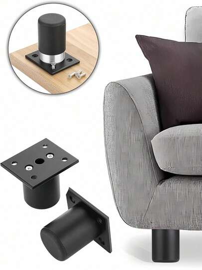 4/2/1pc Adjustable Metal Sofa Legs, Black Cylindrical Furniture Support Feet, Coffee Table Bed Cabinet Heightening Replacement Feet Hardware Accessories, Thickened Square Base Furniture Legs With Screws Adjustable Height Sofa Legs, Cabinet Bedside Table Universal Heightening Support Feet, Cylindrical Sofa Support Legs, Table Chair Cabinet Universal Replacement Heightening Hardware Feet Pads (2pcs/Set)