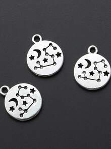 12pcs Random Assorted 12 Zodiac Signs Alloy Pendants DIY Handmade Jewelry Accessories, Astrological Star Moon Round Charms, Vintage Silver-Tone Pendants For Bracelets, Necklaces, Keychains - Multicolor - View 10