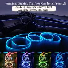 汽車內飾 LED 燈條附遙控器，霓虹燈隨音樂同步，車用裝飾配件內飾氛圍燈套裝 - 彩色 - 查看 7