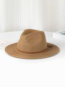 1 Pc Summer Sun Protection Straw Hat For Women, Sunshade For The Beach, Straw Hat For Outdoor Activities On The Sand, Panama Hat - Multicolor - View 2