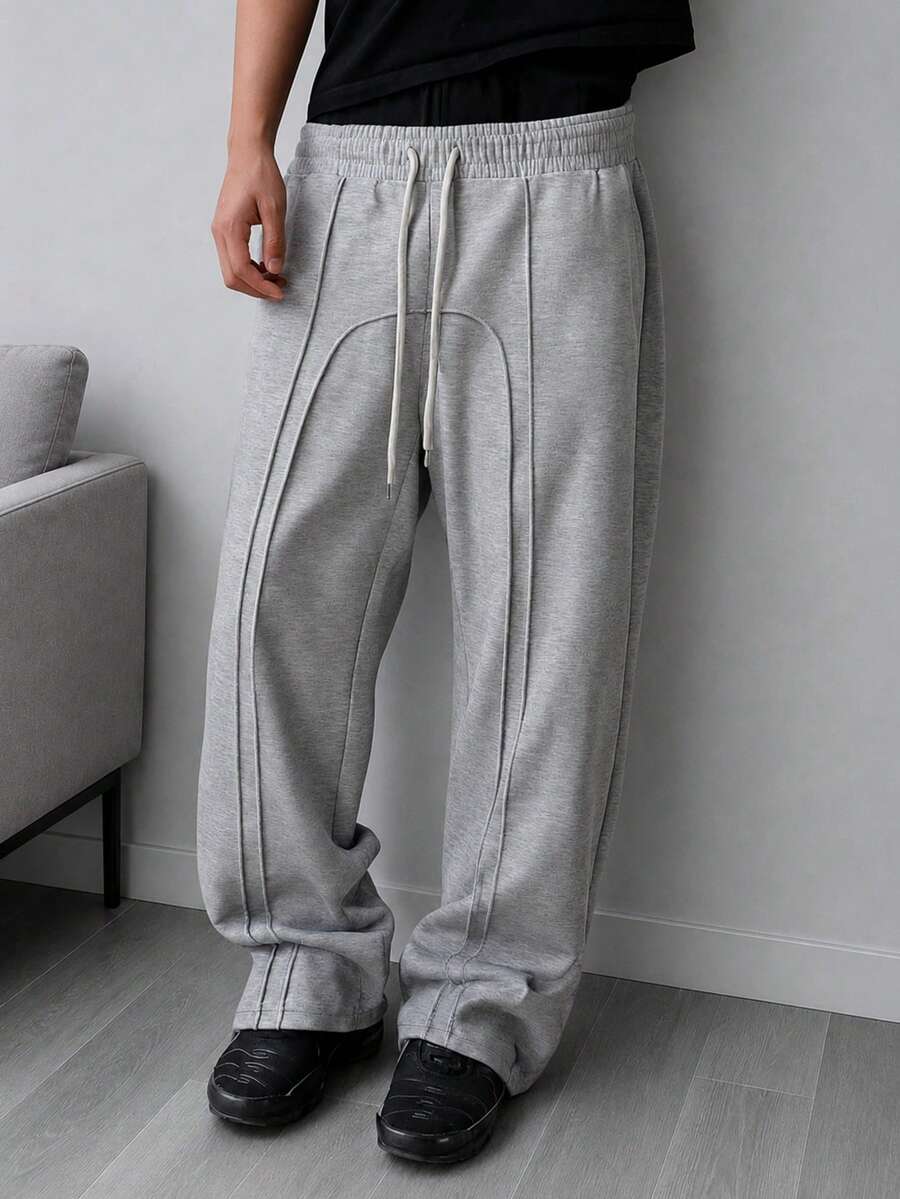 HEYKESON Pantalones deportivos de pierna ancha con cordón en la cintura, unicolor, casuales, para todas las estaciones, otoño