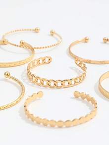 7PCS Ins Style Hammered Texture Arrow Pattern Exaggerated Personalized Twisted Open Cuff Bracelet Set, Fashion Versatile Layered Bracelets For Women - Gold - View 2