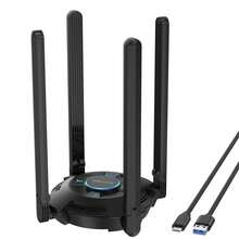 Adaptor WiFi USB untuk PC, Adaptor Jaringan Nirkabel Tri-Band AX5400 2.4/5/6GHz dengan 4 Antena Gain Tinggi 5dBi untuk Desktop, Laptop, Mendukung Windows 10/11 - View 1