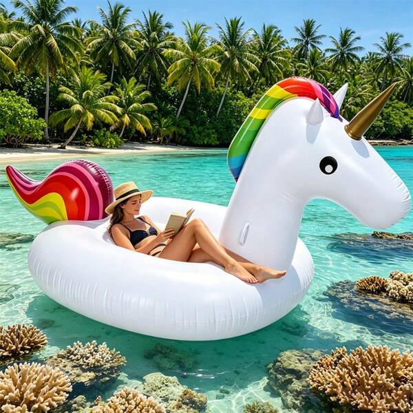 1 Peça Boia Inflável Gigante de Unicórnio, Estilo Europeu & Americano para Piscina, Acessório para Fotos de Férias de Verão na Praia