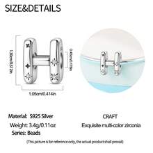 1 pieza Encanto de cuentas de la serie de iniciales estrelladas de estilo cielo estrellado celestial de plata de ley S925 de baja alergia, adecuado para pulsera original, fabricación de joyas DIY para mujeres, regalo de cumpleaños - Blanco - Ver 9