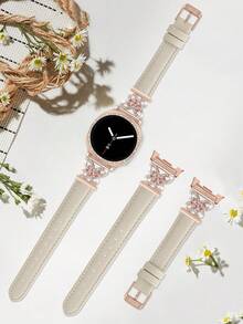 Galaxy Watch 8 錶帶 + 錶殼，1件星光色女士珠寶鑲嵌人造鋯石金屬優雅錶帶 + 1件亮面款（不含螢幕保護貼）。相容 Galaxy Watch 8 40mm 與 44mm 錶殼，相容 Galaxy Watch 8 錶帶，可調節替換錶帶配件。適合男女運動錶帶 - 星光玫金粉鑽+殼 - 查看 7