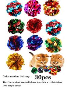 5/10/30/50pcs Crinkle Cat Balls, Colorful Cat Ball Toys, Chasing And Pouncing Toys, Film Crinkle Balls, Lightweight Cat Toys, Creative Photo Props, Helps Pets Stay Active And Healthy, Can Be Used As Holiday Decorations, Suitable For Indoor Home Use - Multicolor - View 10