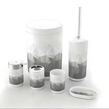 6 Pcs Stylish Printed Bathroom Accessories Set, Bathroom Suite,Complete Bathroom Counter Organizer Kit With Trash Can, Toilet Brush Holder, Soap Dispenser, Toothbrush Holder, Mouthwash Cup & Soap Dish, Modern Home Bathroom Vanity Decor Gift Set - Prism Print Bathroom Fixtures - View 9