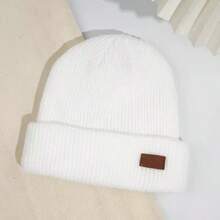 3 piezas / 1 pieza Gorro de punto unisex de unicolor con etiqueta de cuero, versátil y cálido, protección para las orejas, estilo minimalista, etiqueta pequeña, protección contra el frío, estilo japonés, versión coreana, otoño/invierno - Multicolor - Ver 11