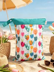 1pc Tulip Print Waterproof Travel Storage Bag, Suitable For Beach Vacation - View 3