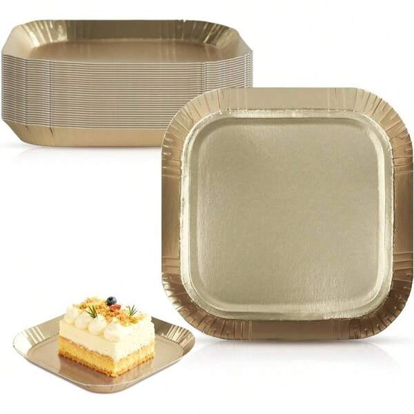 30 platos de papel pequeos, platos de postre desechables de papel dorado mate de 5 pulgadas, pequeos platos cuadrados de aperitivo para fiestas de cumpleaos, aniversario y comidas