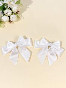 2pcs Women's Minimalist Elegant Glossy Satin Ribbon Large Bow Hair Clips, Sweet Atmosphere Styling Hair Accessories,Claw Clips - Multicolor - View 11