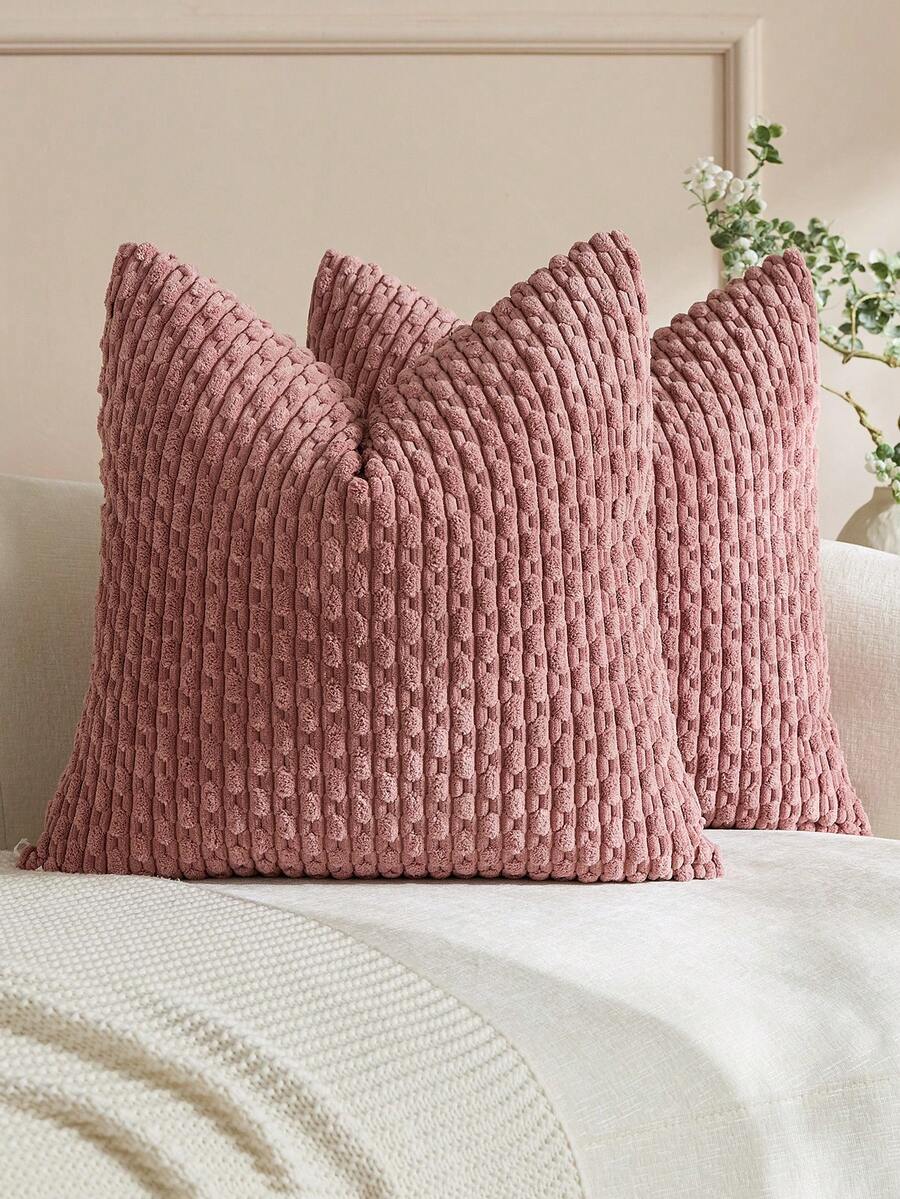 1pc/2pcs Bohemian Striped Throw Pillow Cover (Insert Not Included), Soft Plush Corduroy Solid Color Decorative Square Pillow Case, Suitable For Holiday, Sofa, Bedroom, Bed, All Seasons Use.