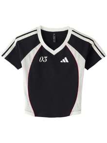 Adidas 女款運動T恤 & 背心 TIRO TEE3 夏季撞色V領短版舒適運動T恤 KZ2386 - 黑色 - 查看 1