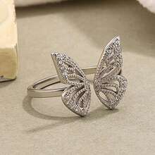 Cute 925 Sterling Silver Hollow Butterfly Women's Ring, Open Adjustable - Butterfly Pattern - View 13