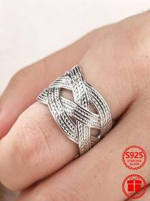 1 chiếc nhẫn bạc Sterling 925 dệt vân nhiều lớp, size 6-10, đeo hàng ngày cho nữ, lựa chọn quà tặng Valentine, kèm hộp quà - Bạc - Xem 6
