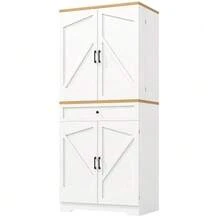 High-End Kitchen Unit With 12 Doors And Drawers (80 X 40 X 180 Cm), Modern Storage Unit For Snacks, Made Of MDF And Chipboard, Sideboard For Dining Room, Kitchen Or Living Room. - White - View 9