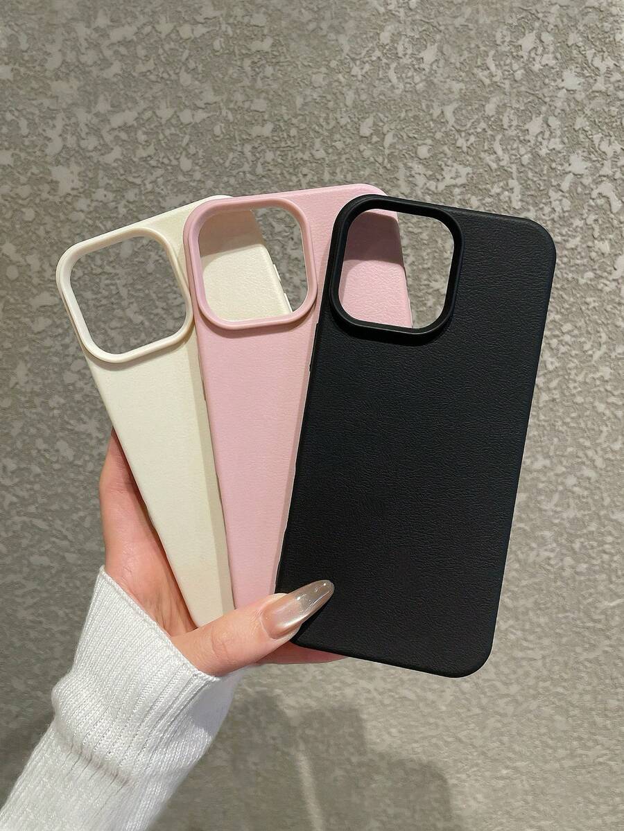 3pcs Solid Color Faux Leather Texture Waterproof Anti-Slip Anti-Fall Phone Cases, Matte Soft TPU Shockproof Protective Covers, Minimalist Aesthetic Dopamine Black / Pink / Cream White Phone Cases, Daily Use & Birthday / Valentine's Day / Mother's Day / Anniversary Gift Choice, Compatible With Iphone Case& Galaxy Case - Multicolor - View 1