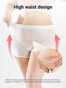 6pcs/Pack CARER Postpartum Recovery Underwear, Elastic Care Shorts, High Waist Disposable Maternity Panties - White - View 4