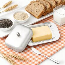 1/3Pcs Stainless Steel Butter Dish With Lid And Butter Spreader Knife, Airtight Dustproof Butter Keeper Container For Fridge Kitchen Breakfast Storage - View 1