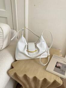 Fashionable Minimalist Retro Handbag, Modern Unique Pleated Design Crossbody Bag; Simple Versatile Solid Color Commuter Style Shoulder Bag - White - View 8