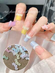 50Pcs New 3-Flower Macaron Pearl Daisy French Dress Hem Nail Art Decorations Nail Charms - Multicolor - View 1