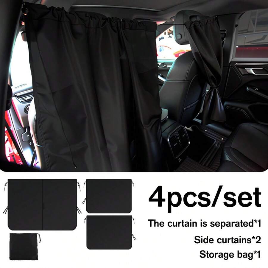 4-Piece Set, Universal Privacy Curtain Set, Including 1 Partition Curtain, 2 Side Curtains, And 1 Storage Bag-Suitable For Travel, Camping, And Sleeping With Shade Curtains - Partition Set - View 1