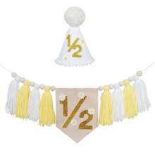 1/2/3 Peças Decorações de Festa de Aniversário com Tema de Margarida, Faixa de Cadeira Alta de Meio Aniversário, Bandeirinha de Meio Aniversário, Chapéu de Cone de 1/2 Ano, Decorações de Festa de Aniversário de 6 Meses, Decoração de Celebração de Feriado, Decorações de Aniversário com Borlas Brancas & Amarelas, Bandeirinha de Aniversário, Presente de Aniversário, Conjunto de Decoração de Aniversário Estilo Boêmio, Suprimentos para Festa - Vários estilos - Visão 10