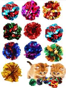 5/10/30/50pcs Crinkle Cat Balls, Colorful Cat Ball Toys, Chasing And Pouncing Toys, Film Crinkle Balls, Lightweight Cat Toys, Creative Photo Props, Helps Pets Stay Active And Healthy, Can Be Used As Holiday Decorations, Suitable For Indoor Home Use - Multicolor - View 2