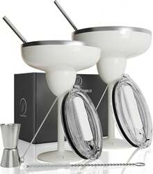 Set Of 2 Cream-Colored Margarita Glasses Made Of Insulated Stainless Steel With Lids, Shatterproof And Vacuum-Sealed. Ideal As A Mother's Day Gift. - 白色 - 查看 1