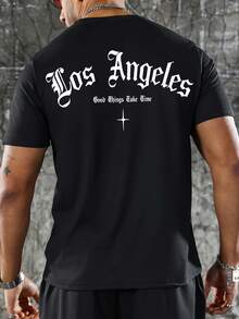 Men's T-Shirt With Letter Print - Black - View 1