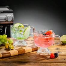 - Juego de 4 tazas de caf clsico con y cuchara, tazas de caf clsico de 8.5 onzas, tazas de caf de vidrio acanalado, taza de t transparente para bebidas calientes/fras, juego de - Transparente - Ver 6