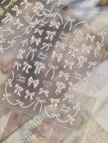 1片裝 5D 經典優雅蝴蝶結美甲貼紙，可愛黑白緞帶蝴蝶結自黏式轉印美甲貼紙，DIY美甲裝飾貼紙 - 彩色 - 查看 6