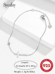 SYMFNY 1Pc 925 Sterling Silver Cross & CZ Anklet For Women, Minimalist Adjustable Foot Chain, Elegant Sparkly Beach & Daily Jewelry Gift - Anklets - View 3