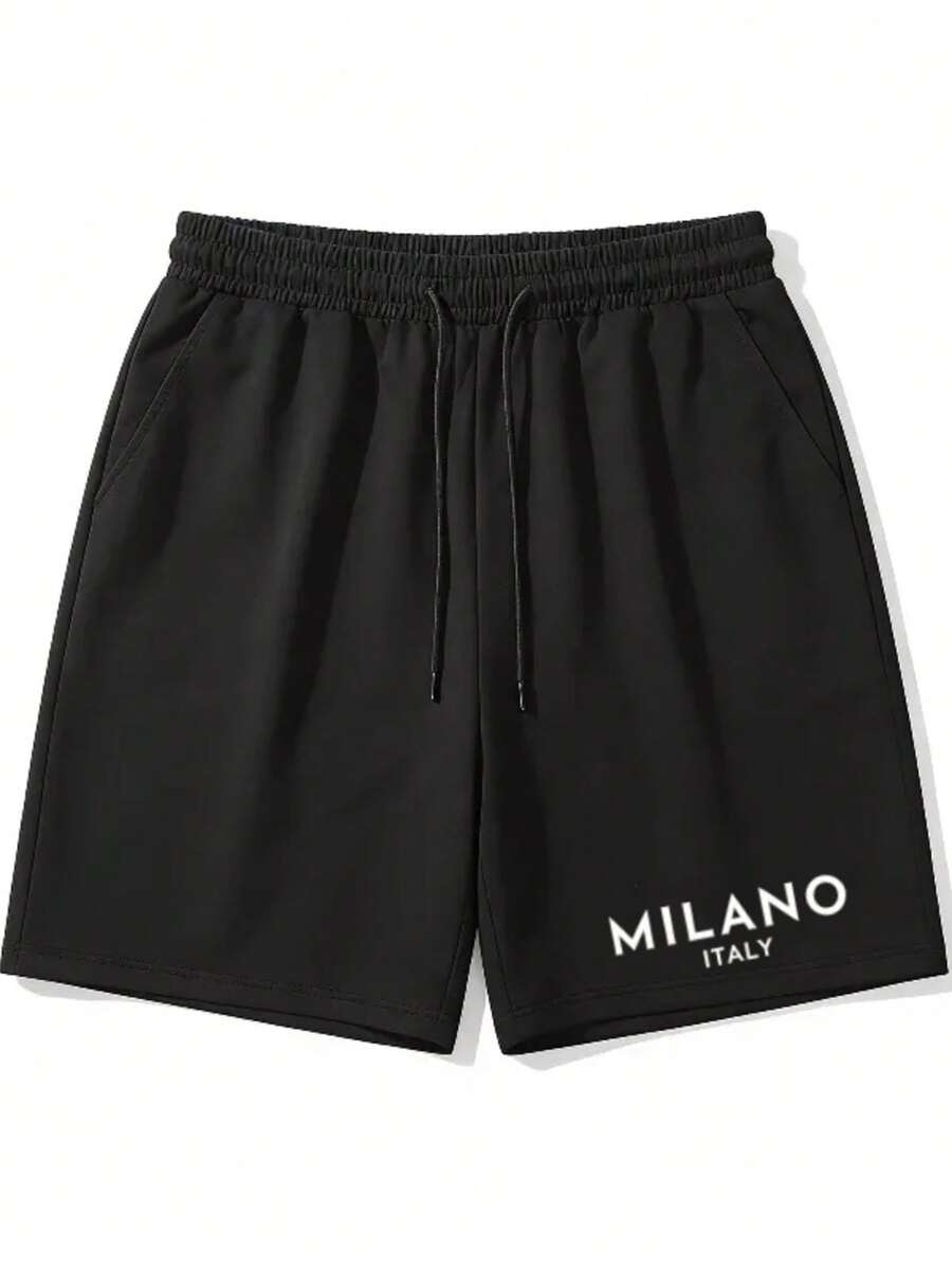 Matching Letter Print Bottoms, Stylish Daily Outfit - Shorts - View 1
